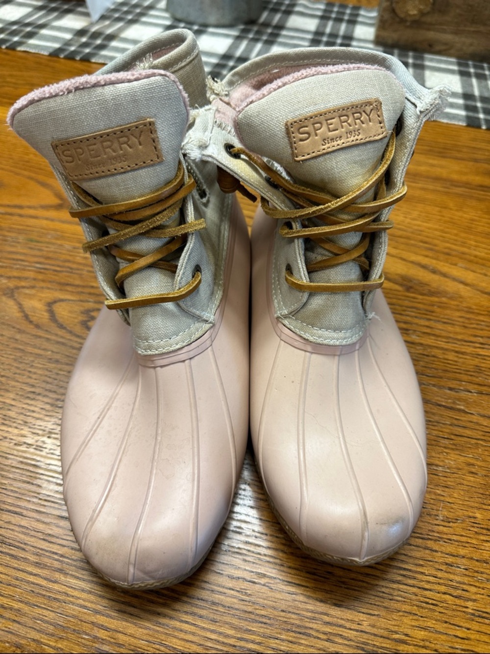 Sperry Soft Pink and Beige Waterproof Duck Boots
